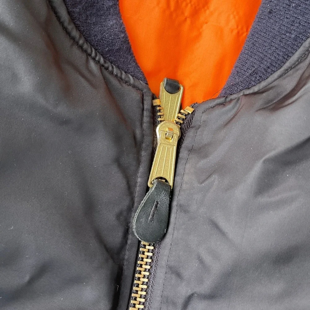 Harry Fox & Associates MA-1 Flight Jacket Mens Large Black Reversible Orange